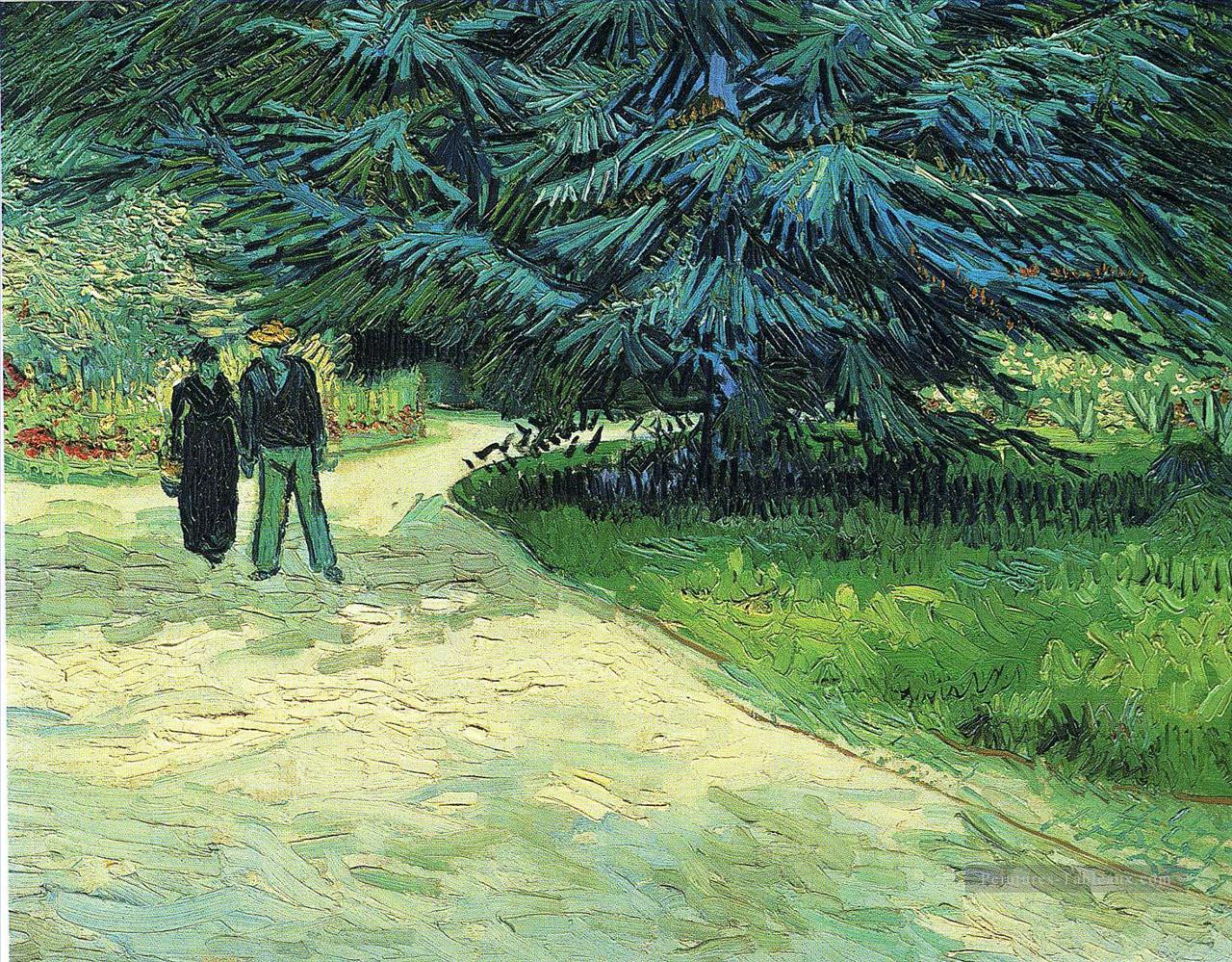 Jardin public avec Couple et sapin bleu Vincent van Gogh Peintures à l'huile